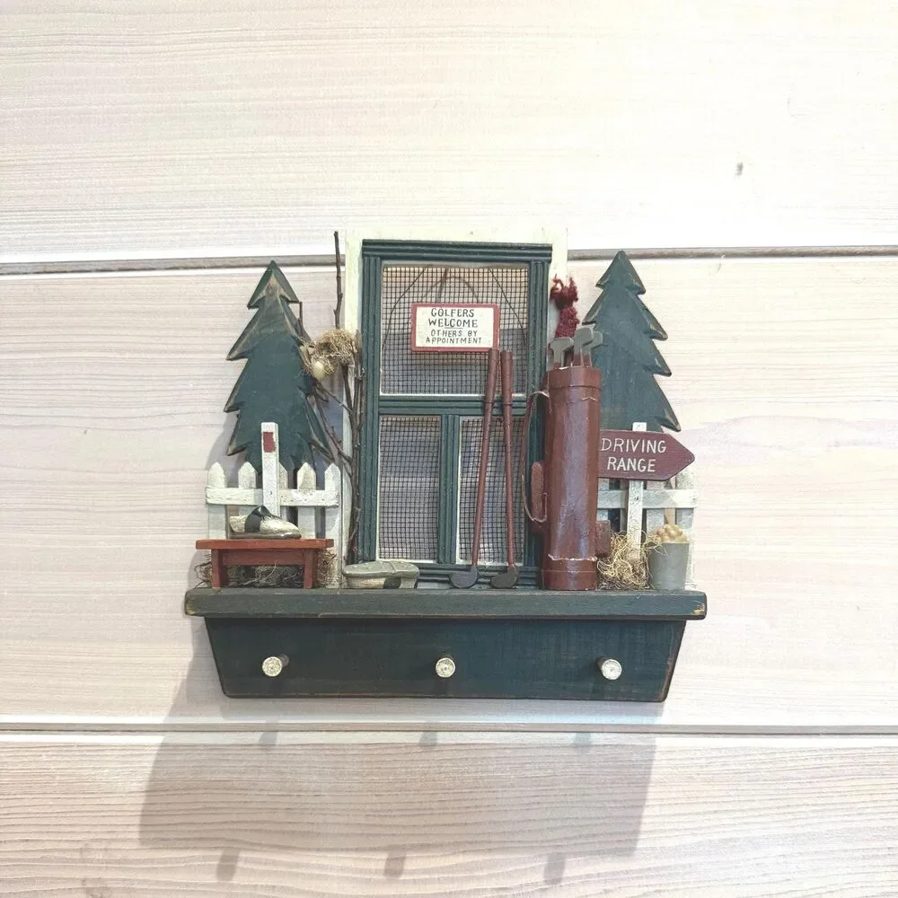 Vintage 3D Golf-Themed Wooden Key Holder & Shadow Box Wall Display